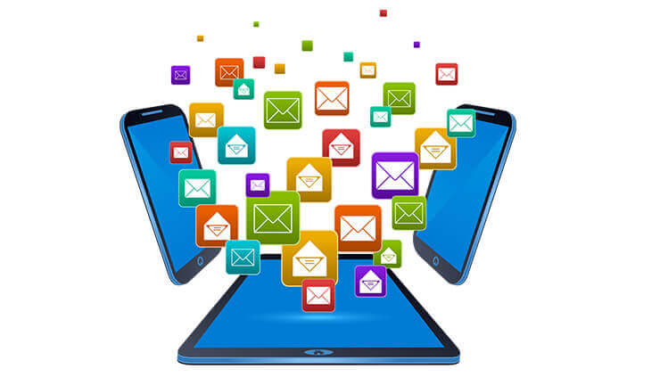 An image depicting icons of email and SMS around mobile phones